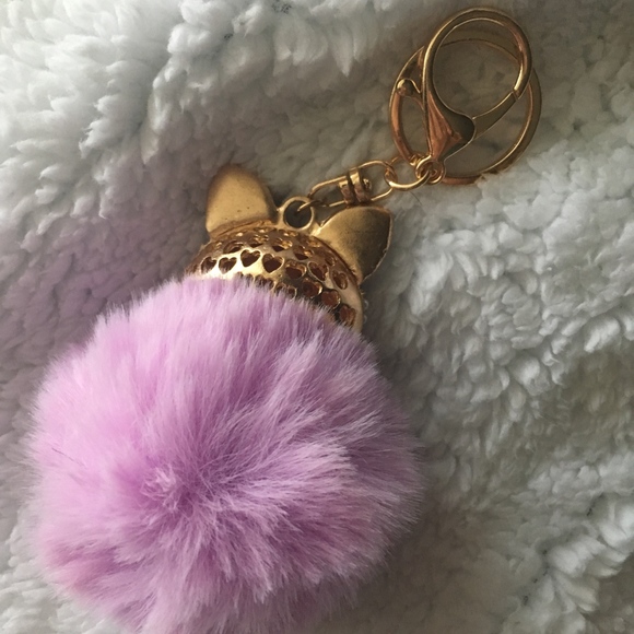 Rhinestone Fox Furry Pom Pom Pearl Keychain Purse - Picture 4 of 4